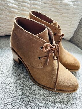 Clarks Tan Suede Lace-Up Ankle Booties
